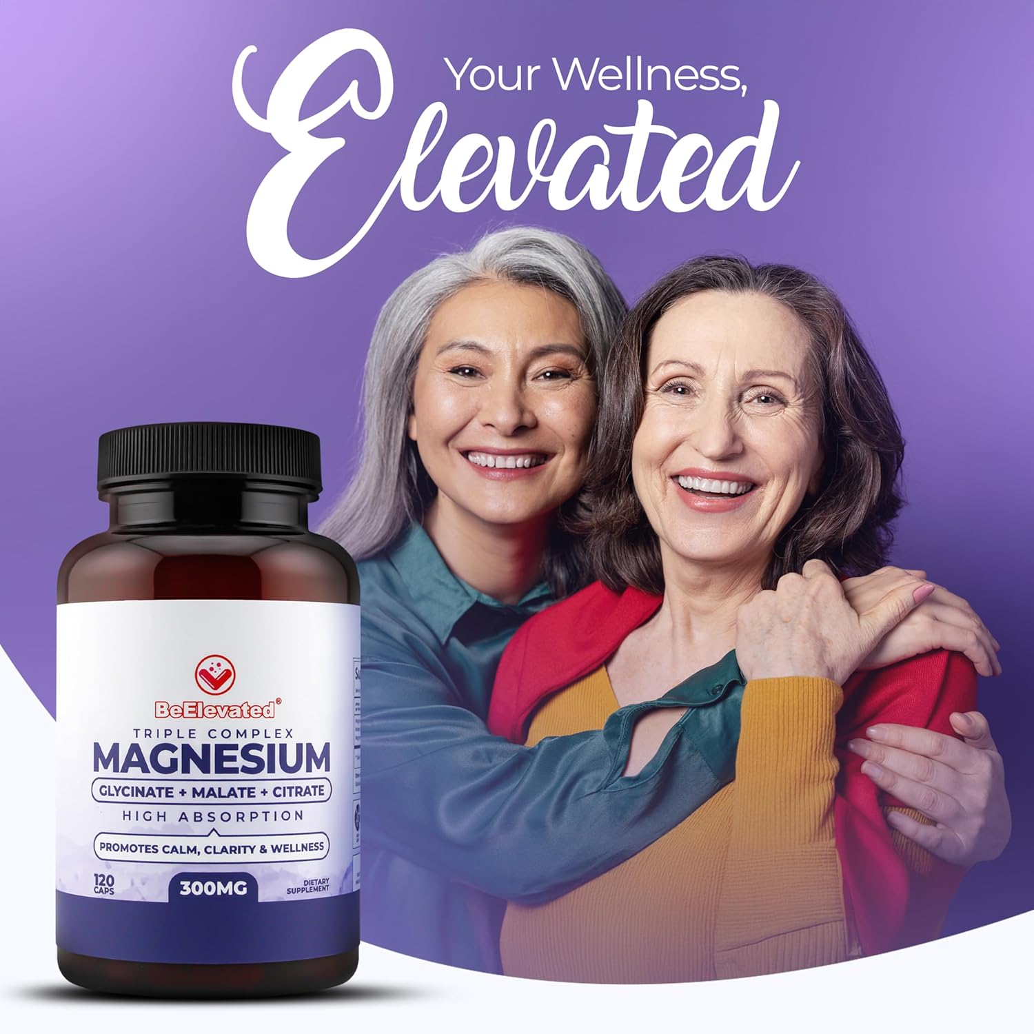 High Absorption Triple Complex Magnesium Supplement for Brain Health, Muscle Recovery & Relaxation - Vegan, Non-GMO (600mg, 2 Pack)