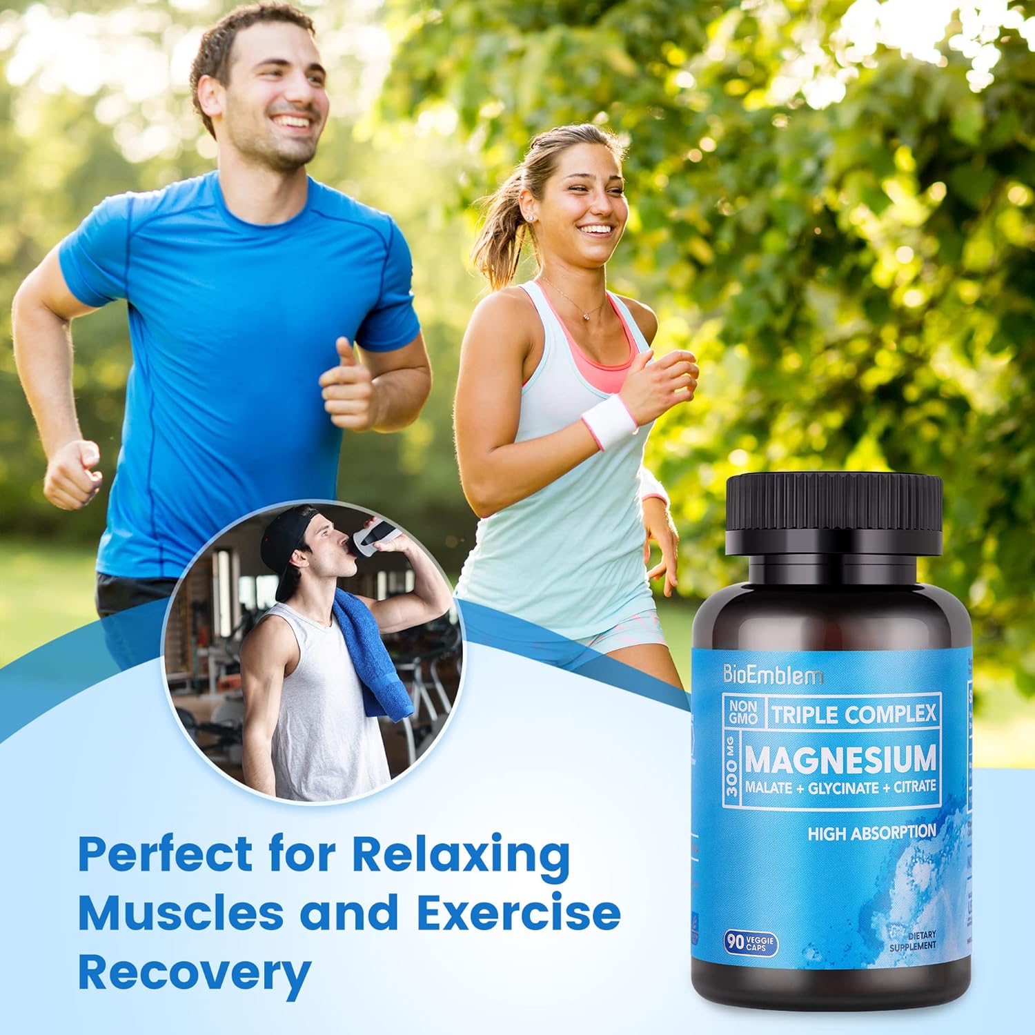 High Absorption Triple Magnesium Complex 300mg | Magnesium Glycinate, Malate Supplement for Nerves, Energy, Muscle Health | Vegan, Non-GMO 180 Capsules