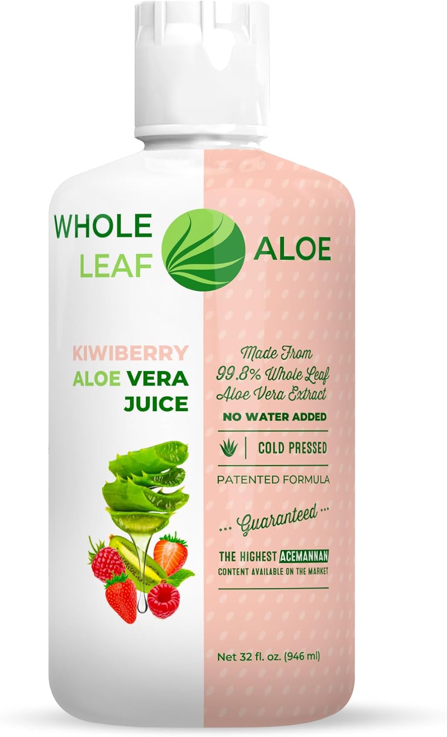 High Acemannan Concentration Aloe Vera Juice Infused with Kiwi Berry - Waterless Patented Formula for Maximum Benefits