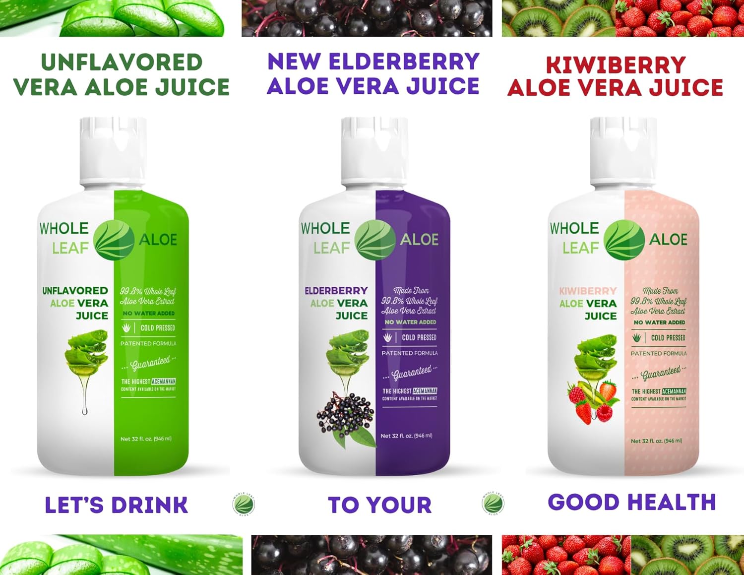 High Acemannan Concentration Aloe Vera Juice Infused with Kiwi Berry - Waterless Patented Formula for Maximum Benefits
