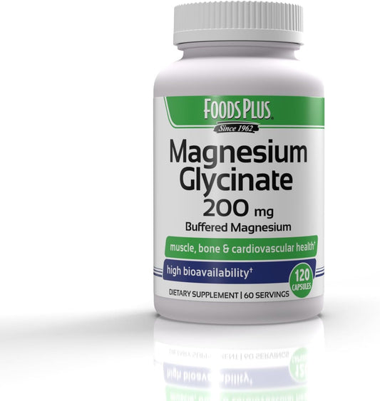 High Bioavailability Magnesium Glycinate for Muscle and Cardiovascular Health - 200 mg, Buffered, 60 Servings