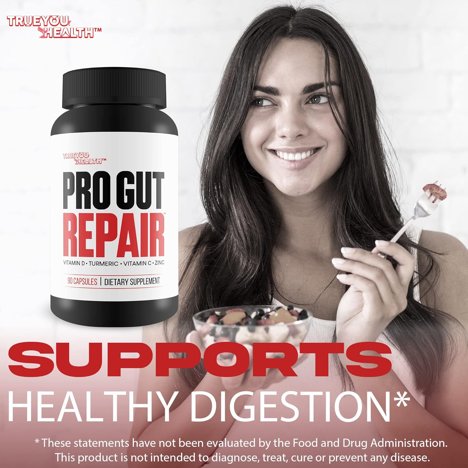 High Fiber Gut Repair Supplements with Vitamin C, Vitamin D, Turmeric, and Zinc - Promote Digestive Health and Support Gut Lining Repair - Natural Formula for Leaky Gut Repair