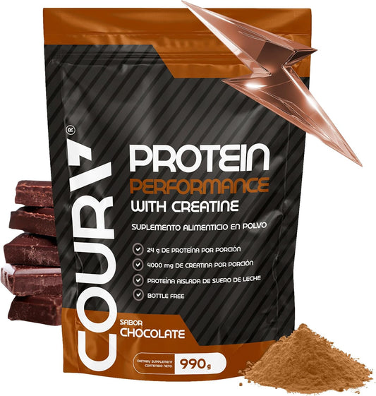High-Performance Protein Powder with Creatine - Rich Chocolate Flavor - Ideal for Athletes - Gluten-Free - 990g