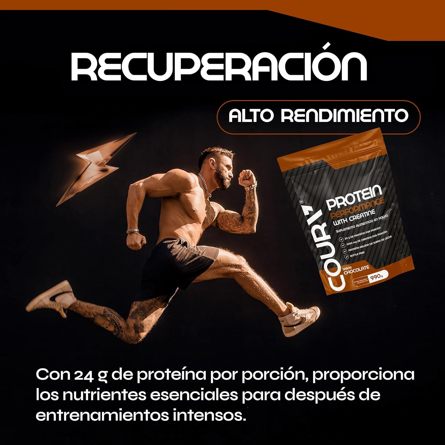 High-Performance Protein Powder with Creatine - Rich Chocolate Flavor - Ideal for Athletes - Gluten-Free - 990g