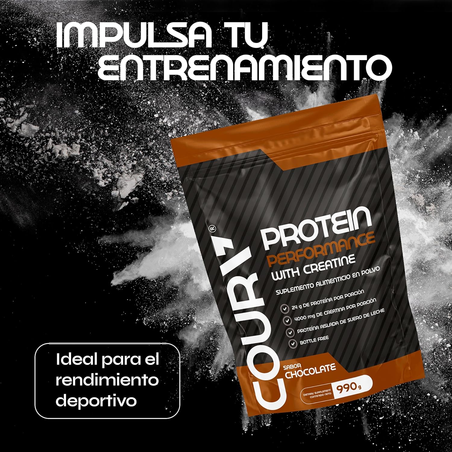 High-Performance Protein Powder with Creatine - Rich Chocolate Flavor - Ideal for Athletes - Gluten-Free - 990g