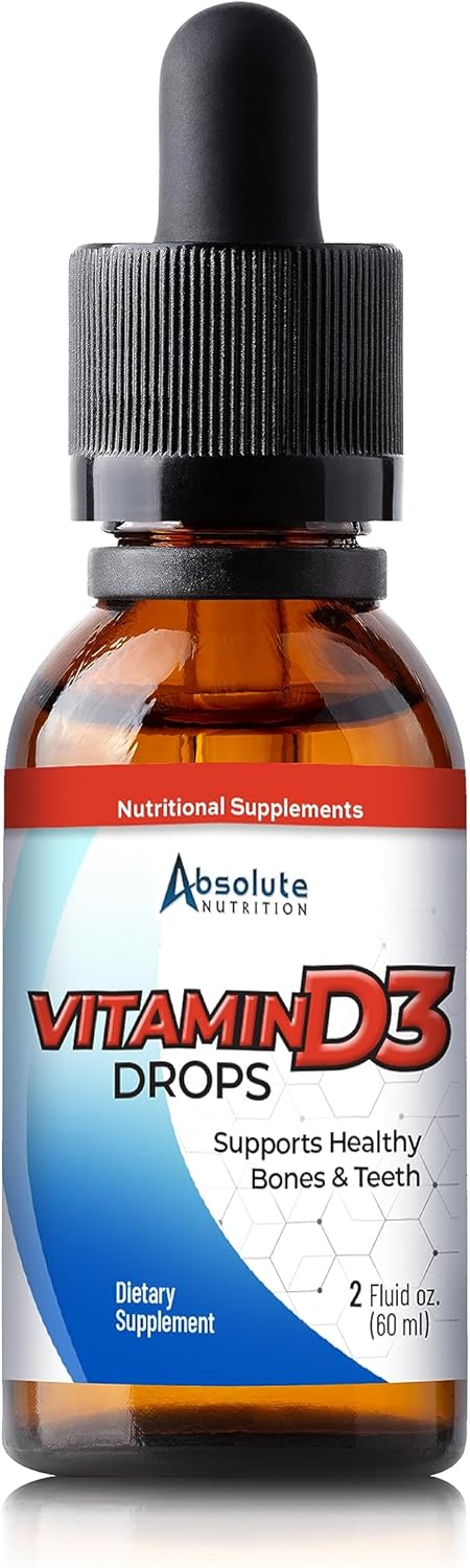 High Potency 2oz Liquid Vitamin D3 Drops for Adults - Easy-to-Take Supplement by Absolute Nutrition