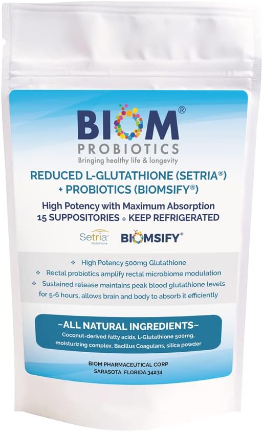 High Potency 500mg Reduced L-Glutathione Suppository with Probiotics for Maximum Antioxidant Benefits (Setria Brand)