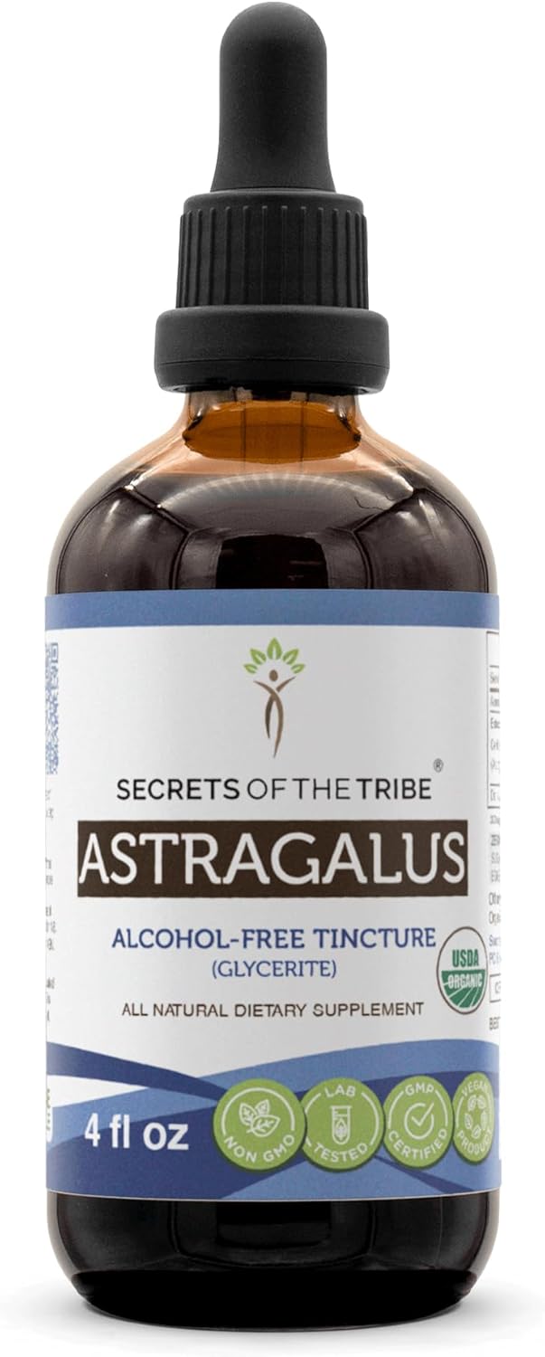 High-Potency Alcohol-Free Astragalus Extract | 100% Certified Organic Root | Secrets of the Tribe (4 oz)