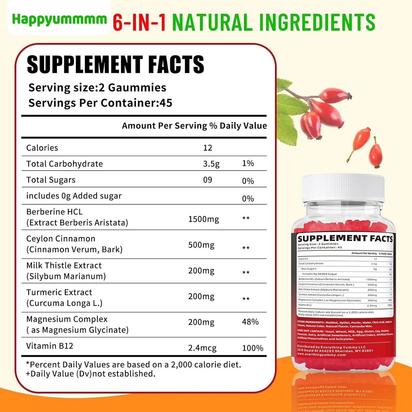 High Potency Berberine HCL Gummies with Ceylon Cinnamon - 90 Count, 1500mg - Immune & Metabolism Support - Sugar Free Raspberry Flavor