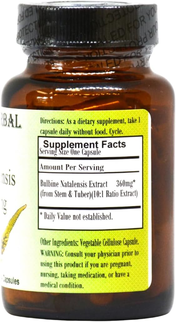 High Potency Bulbine Natalensis Extract Capsules | 10:1 Concentration | 360mg | 60 Veg Caps | Glass Bottle | No Stearates
