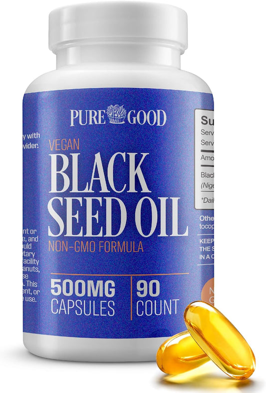 High Potency Cold Pressed Black Seed Oil Capsules, 500 Mg, 90 Count - Digestive Aid, Non GMO Pure Black Cumin Seed Oil