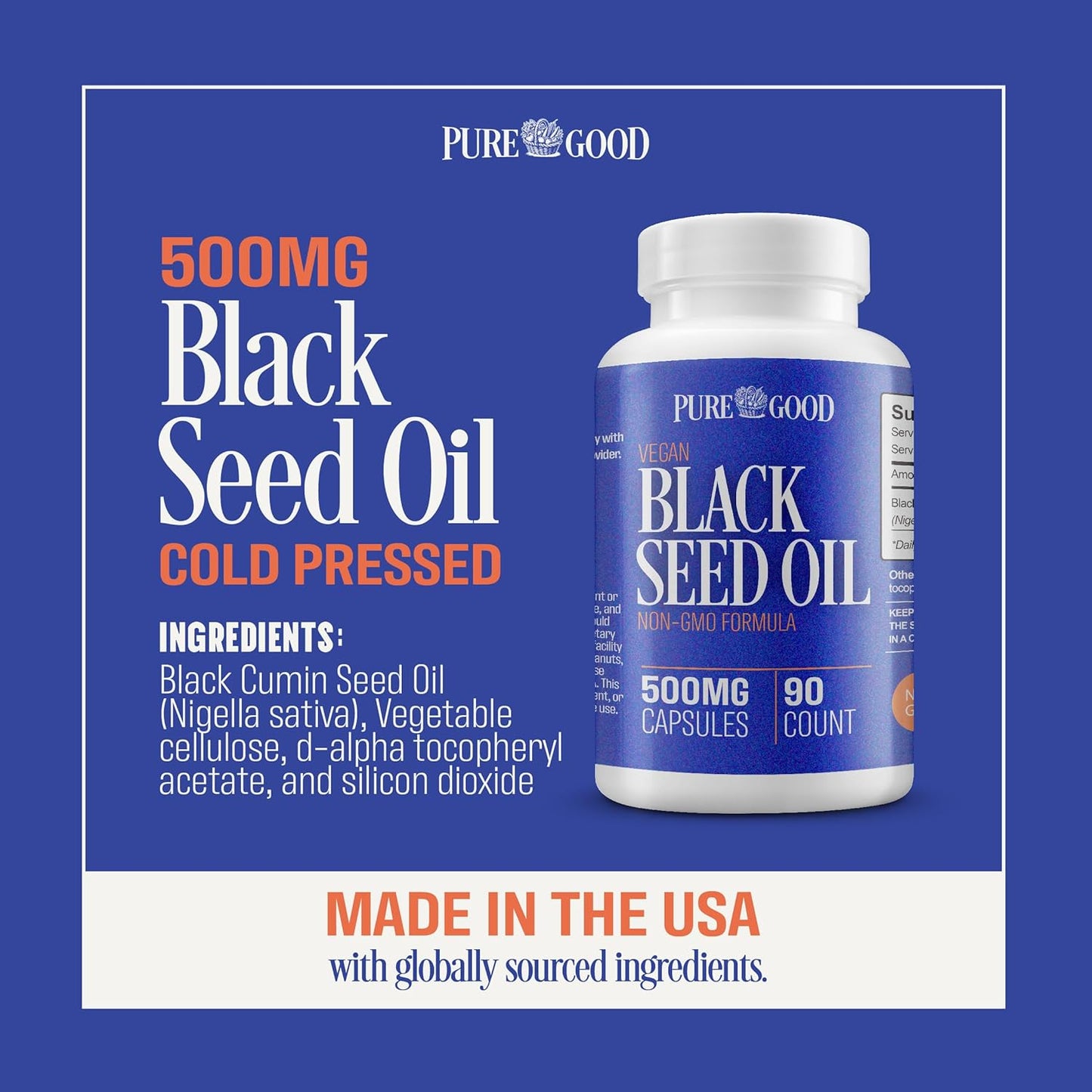 High Potency Cold Pressed Black Seed Oil Capsules, 500 Mg, 90 Count - Digestive Aid, Non GMO Pure Black Cumin Seed Oil