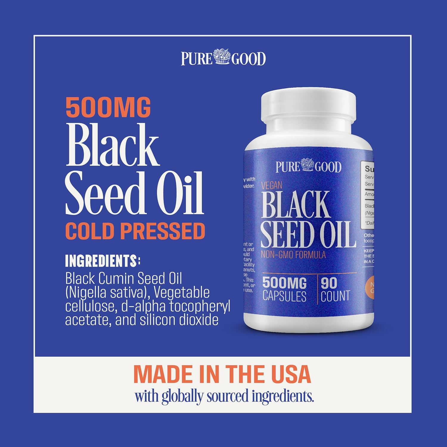 High Potency Cold Pressed Black Seed Oil Capsules, 500 Mg, 90 Count - Digestive Aid, Non GMO Pure Black Cumin Seed Oil