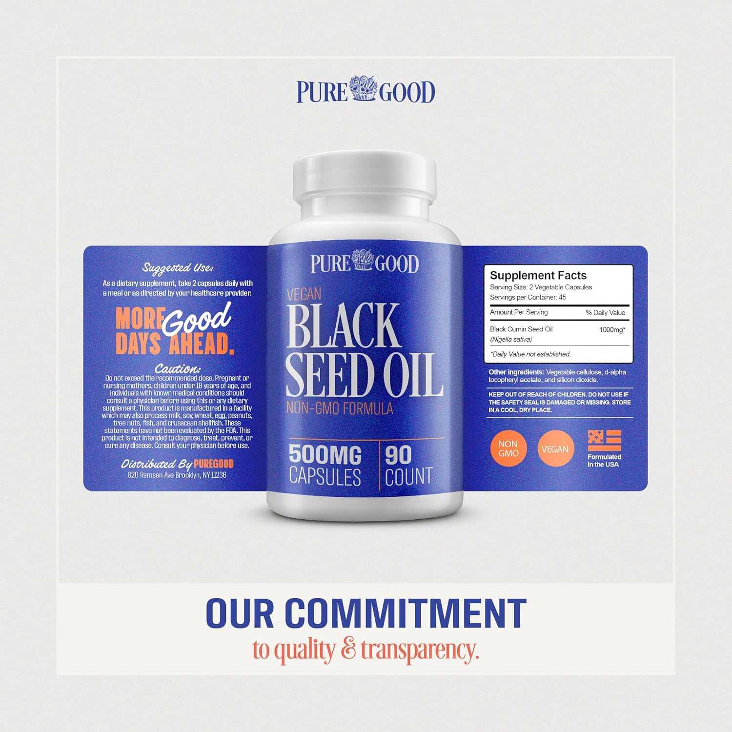High Potency Cold Pressed Black Seed Oil Capsules, 500 Mg, 90 Count - Digestive Aid, Non GMO Pure Black Cumin Seed Oil