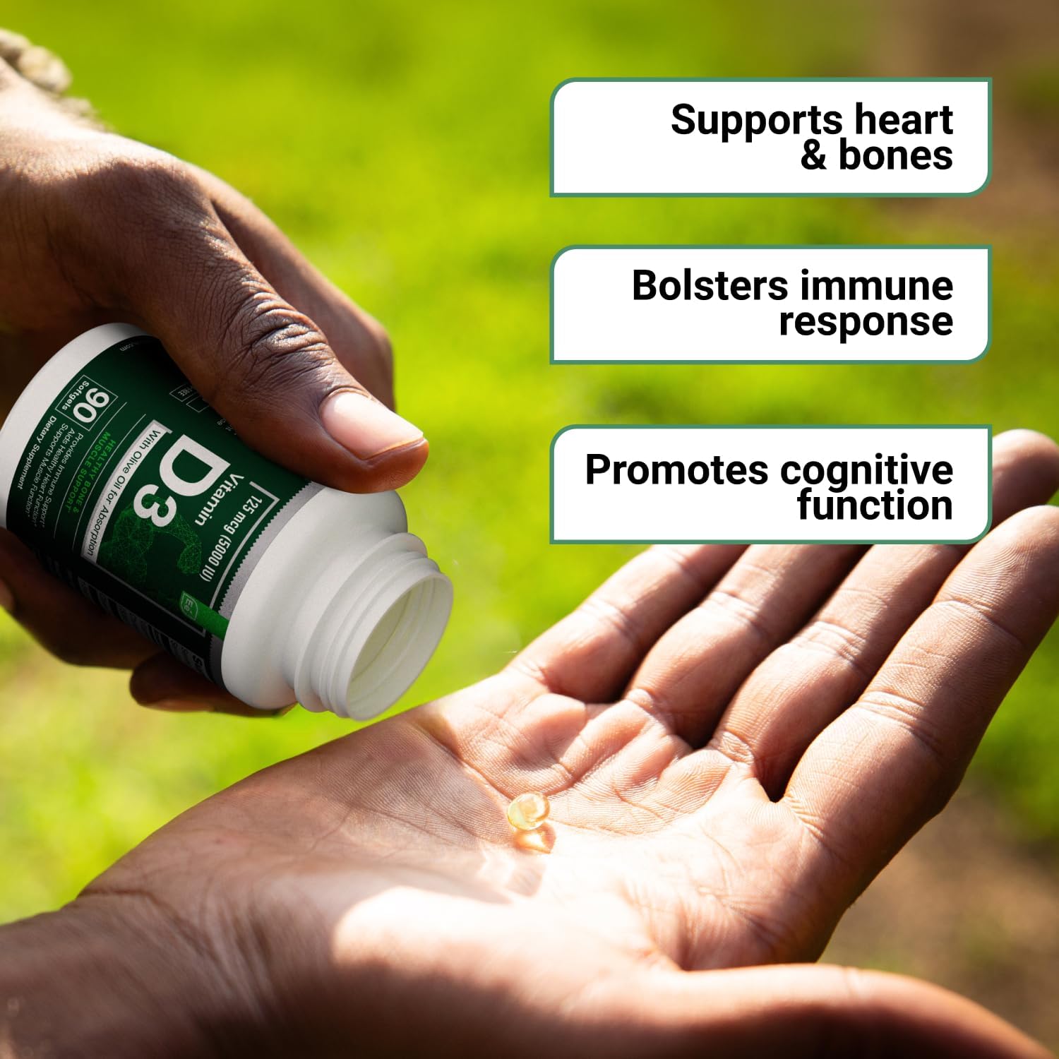 High Potency D3 Vitamin Softgels with Olive Oil - 5000 IU for Bone, Muscle, & Immune Health