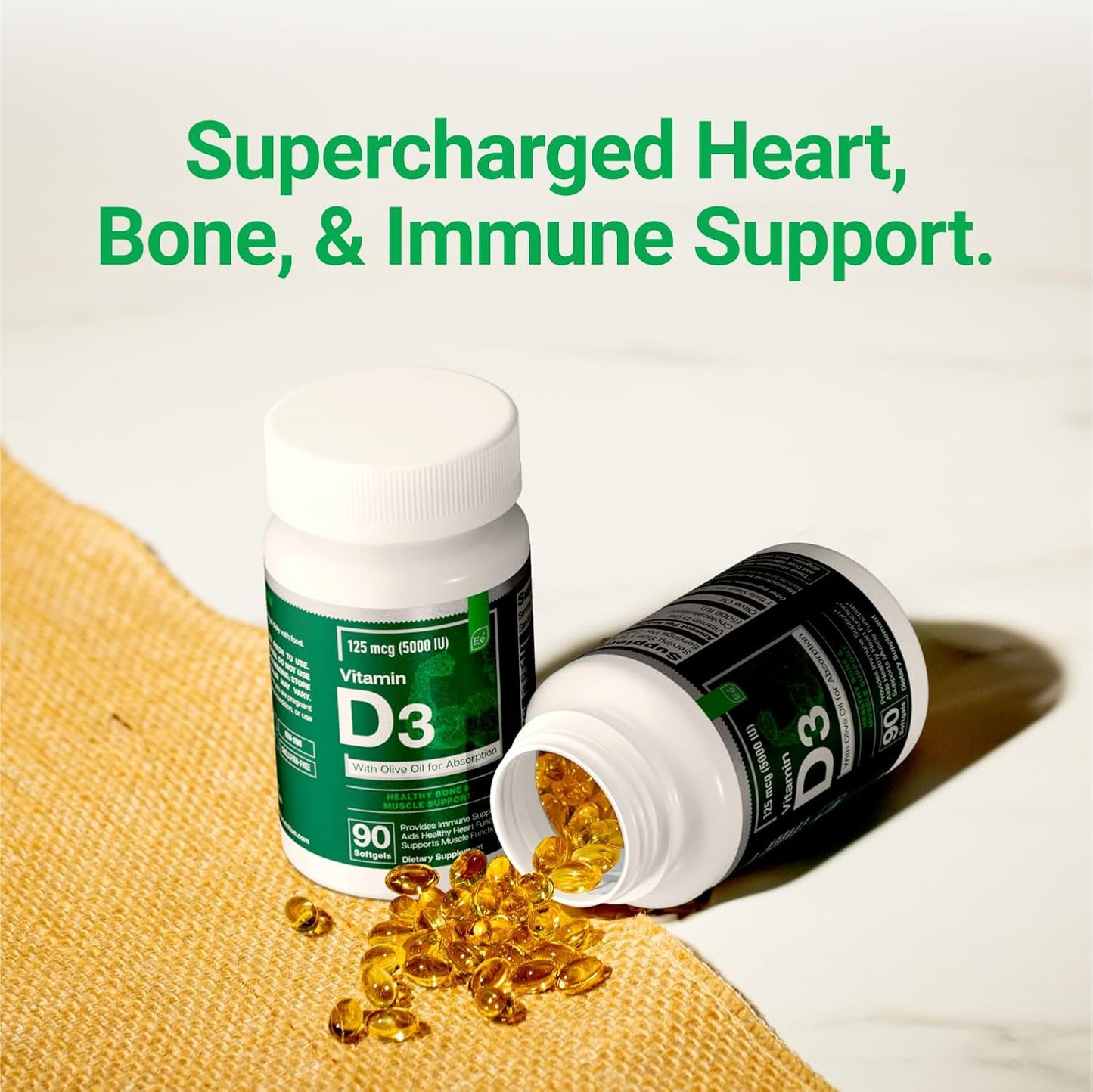 High Potency D3 Vitamin Softgels with Olive Oil - 5000 IU for Bone, Muscle, & Immune Health
