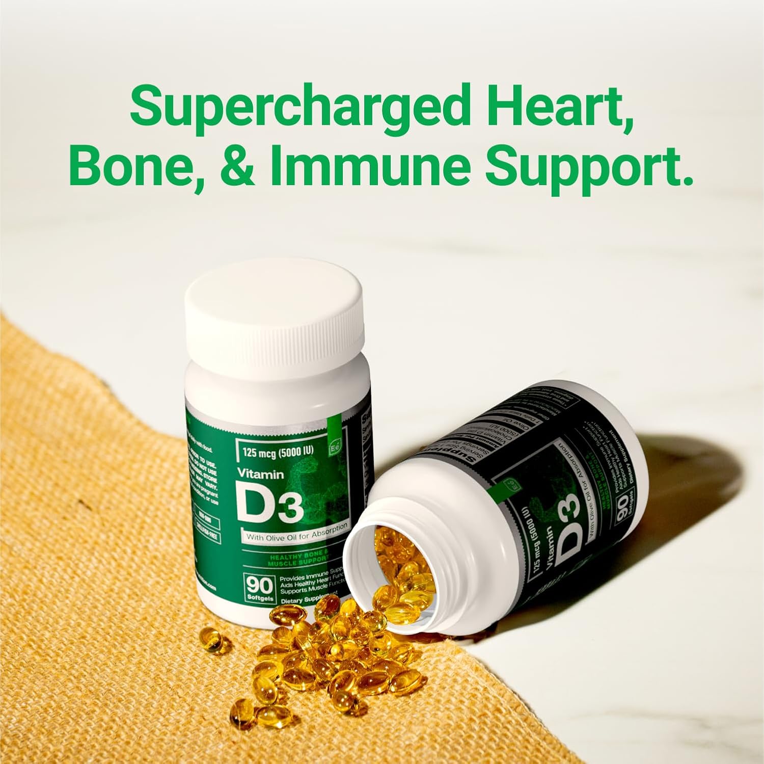 High Potency D3 Vitamin Softgels with Olive Oil - 5000 IU for Bone, Muscle, & Immune Health