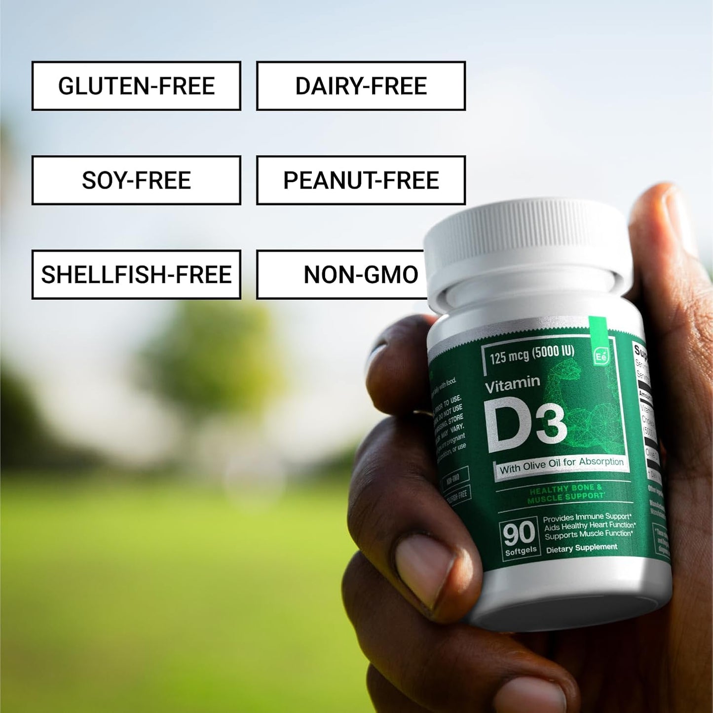 High Potency D3 Vitamin Softgels with Olive Oil - 5000 IU for Bone, Muscle, & Immune Health