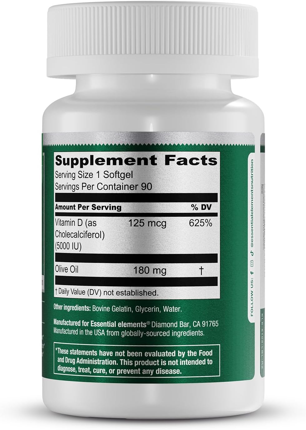 High Potency D3 Vitamin Softgels with Olive Oil - 5000 IU for Bone, Muscle, & Immune Health