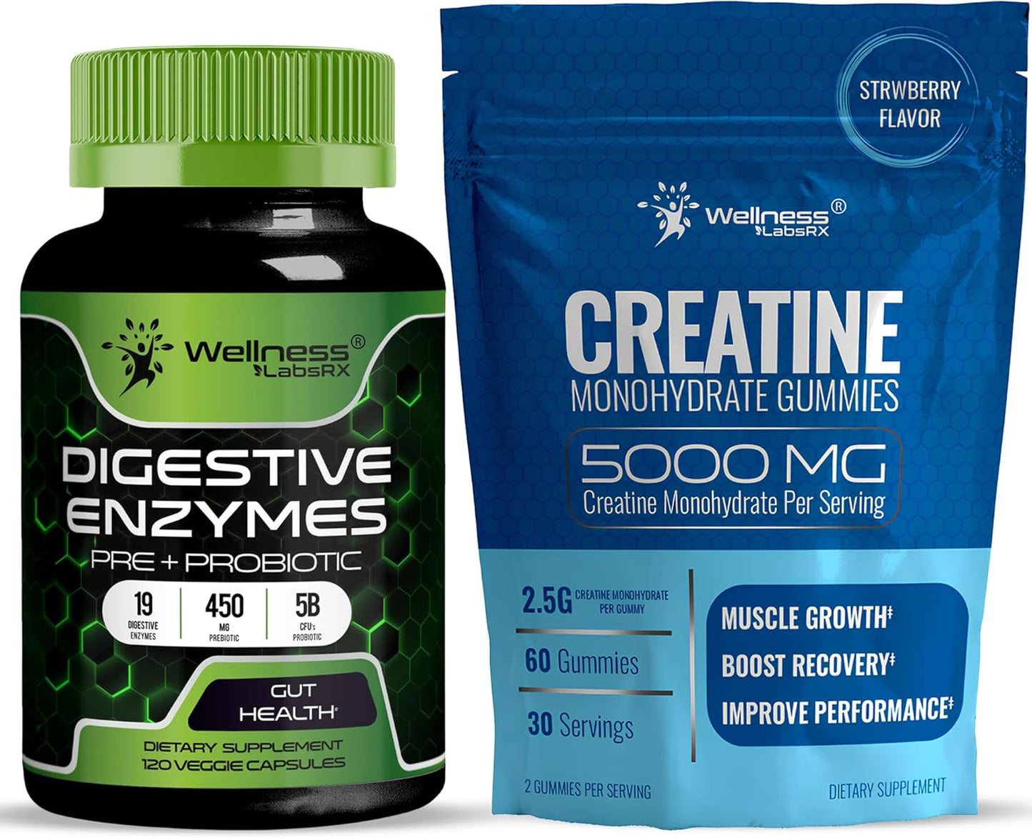 High Potency Digestive Enzymes Capsules with 5 Billion CFUs and 5000mg Creatine Gummies