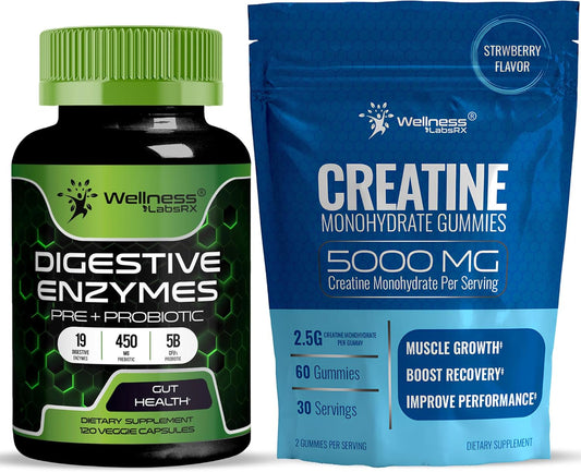 High Potency Digestive Enzymes Capsules with 5 Billion CFUs and 5000mg Creatine Gummies