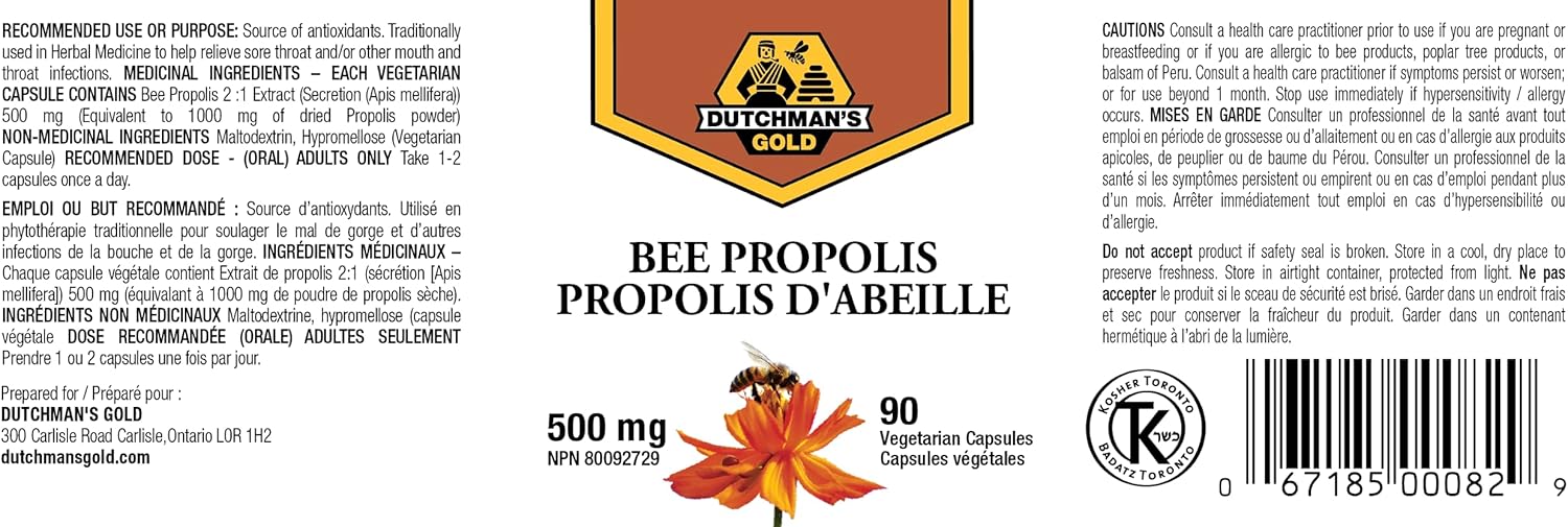 High Potency Dutchman's Gold Propolis Capsules - 90 Count, 500mg - Double Concentration Formula