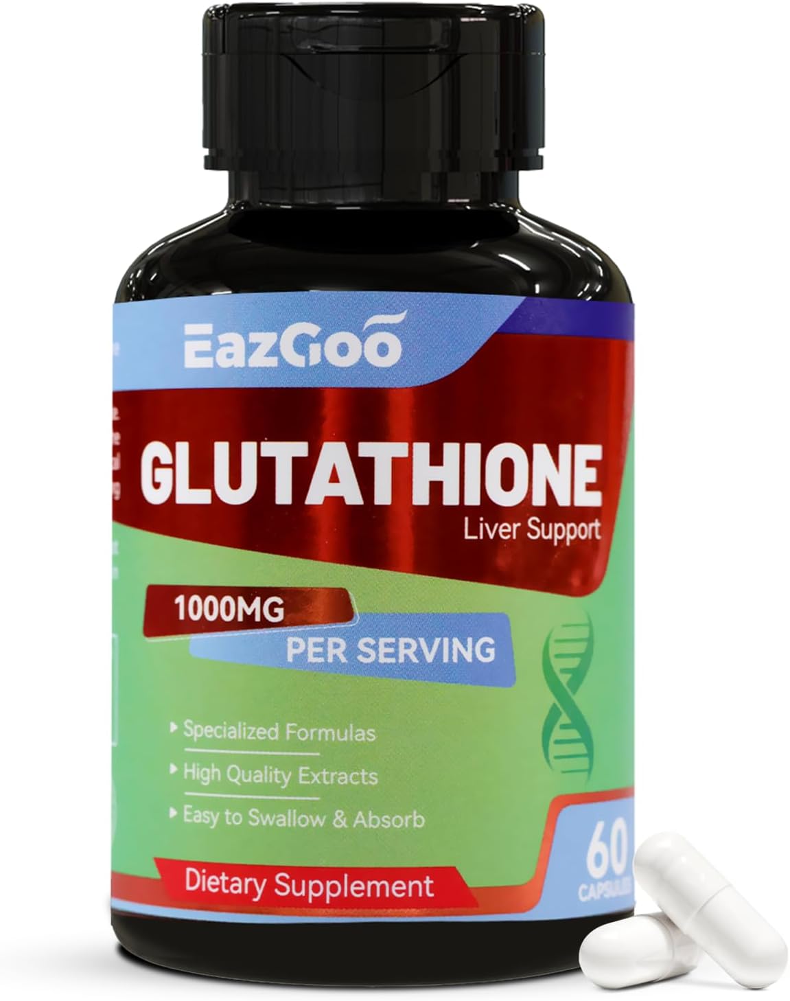 High Potency EAZGOO Glutathione Supplement - 1000mg, 60 Capsules for Immune Support & Skin Health
