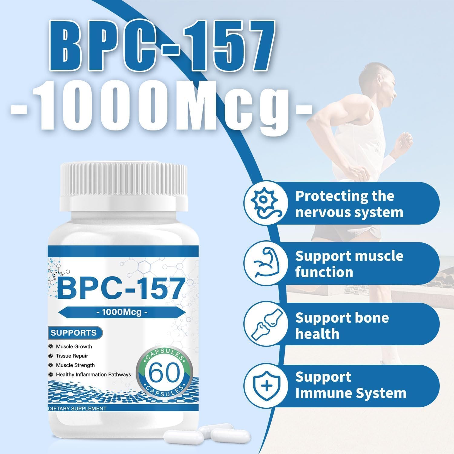 High Potency Enttgo BPC-157 Capsules for Muscle Recovery & Gut Healing - Advanced Protective Compound for Athletes - Non-GMO & Gluten Free - 60 Capsules, 1000 mcg