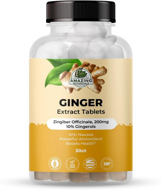 High Potency Ginger Root Extract Tablets - 200 mg, 10% Gingerols, 30 Tablets, Natural Anti-Inflammatory Supplement