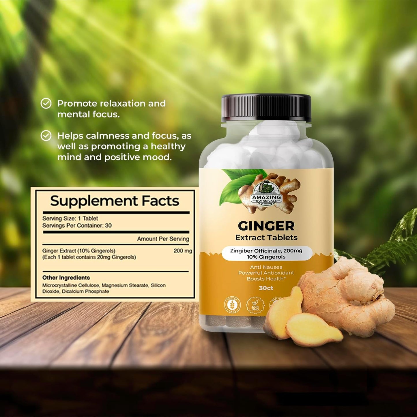 High Potency Ginger Root Extract Tablets - 200 mg, 10% Gingerols, 30 Tablets, Natural Anti-Inflammatory Supplement