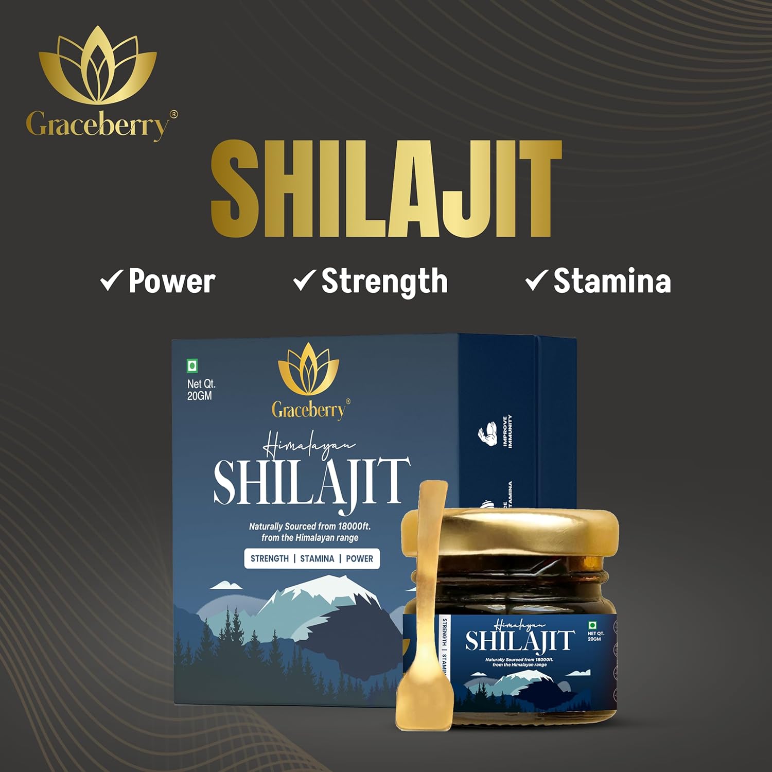 High Potency Graceberry Gold Shilajit Resin Supplement - Pure Himalayan Shilajit for Energy & Immune Support - 72% Fulvic Acid - Lab-Tested (20gm x 1)