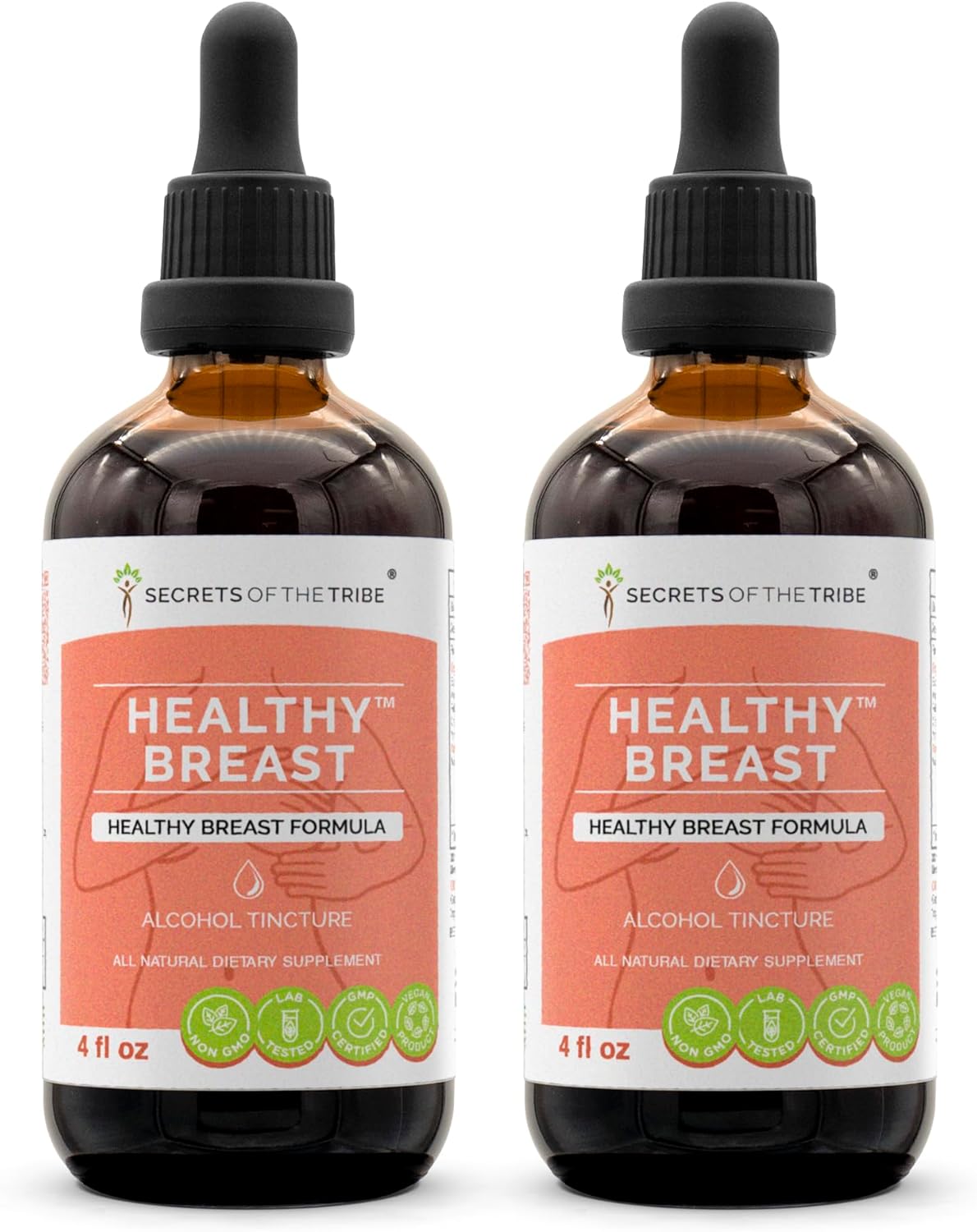 High-Potency Healthy Breast Alcohol Extract Tincture with Burdock, Vitex, Wild Yam, Red Clover, Chamomile, Yarrow - 2x4 oz