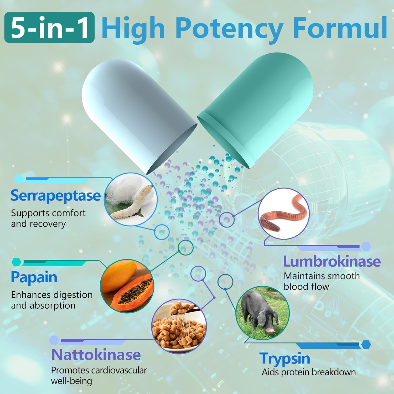 High Potency inGreens Serrapeptase Supplement - 200,000 SPU, Supports Sinus Health - Non-GMO, Gluten Free - 60 Capsules - Made in USA