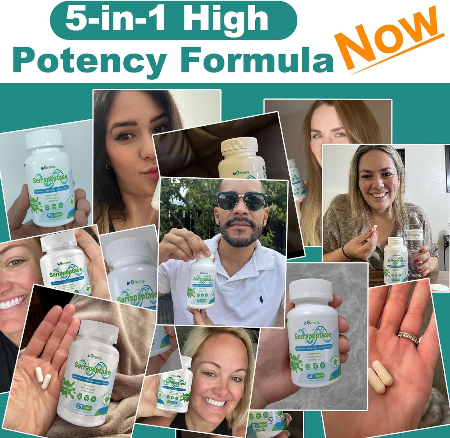 High Potency inGreens Serrapeptase Supplement - 200,000 SPU, Supports Sinus Health - Non-GMO, Gluten Free - 60 Capsules - Made in USA