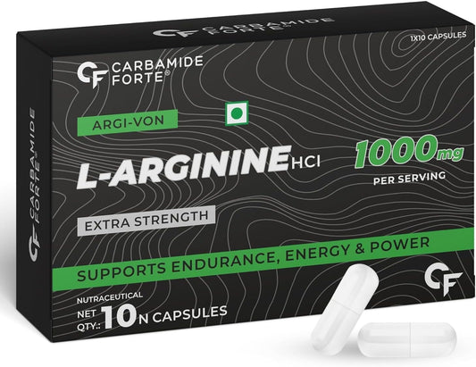 High Potency L-Arginine Supplement 1000mg - 10 Vegan Capsules for Cardiovascular Health and Muscle Support