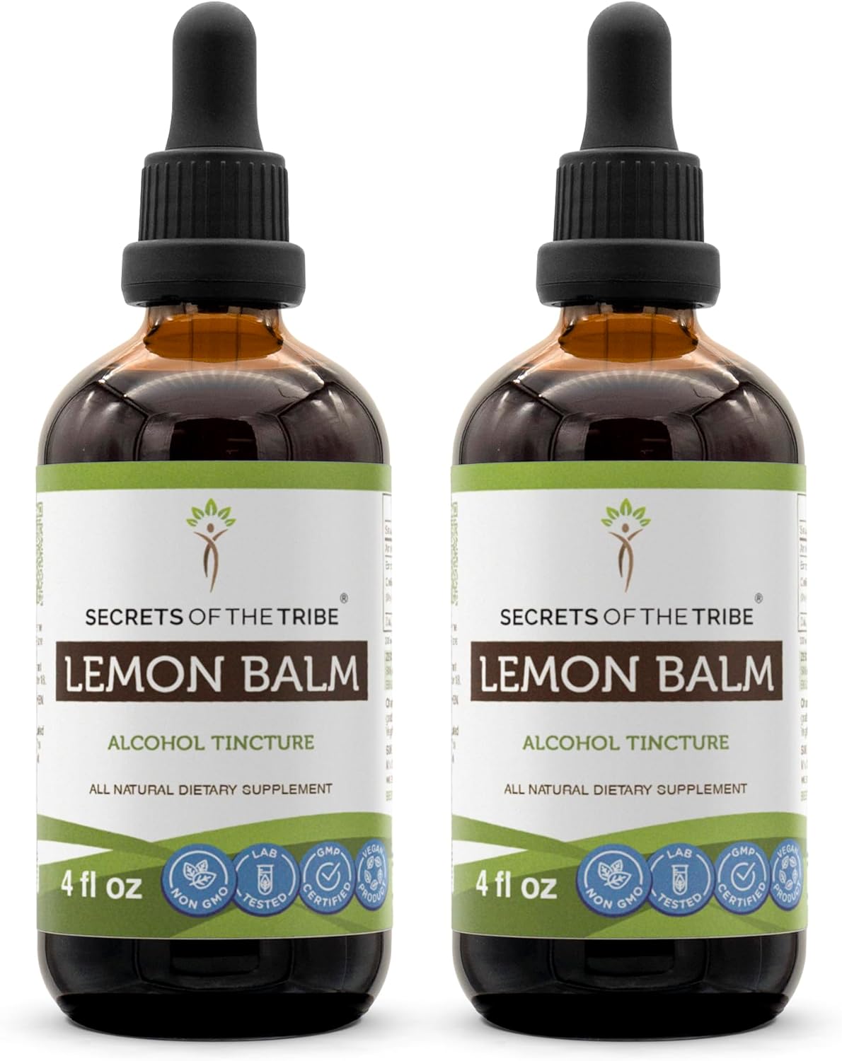 High-Potency Lemon Balm Tincture Alcohol Extract for Relaxation - 2x4 oz Herbal Drops by Secrets of the Tribe