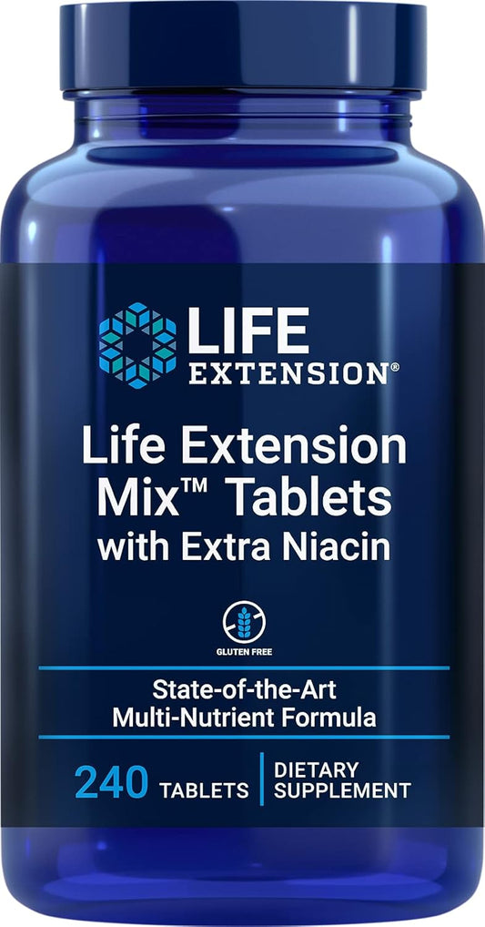 High Potency Life Extension Mix™ Tablets with Extra Niacin - Advanced Whole-Body Health Formula with Vitamins, Minerals, Fruits & Vegetables - Gluten-Free - 240 Tablets