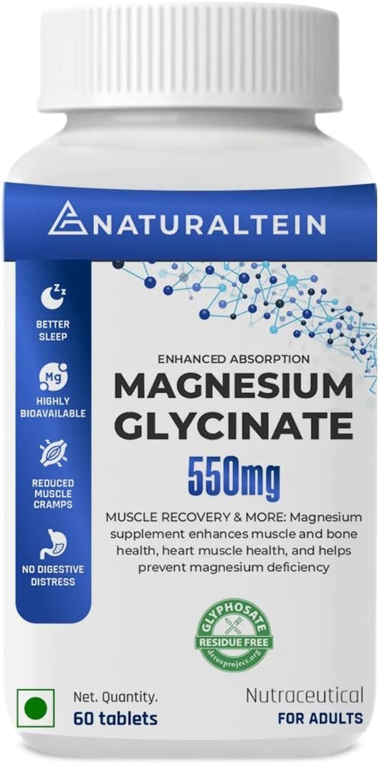 High Potency Magnesium Glycinate Supplement - 121mg Elemental Magnesium, 555mg Once Daily, Chelated Bisglycinate for Better Health & Sleep - Men & Women