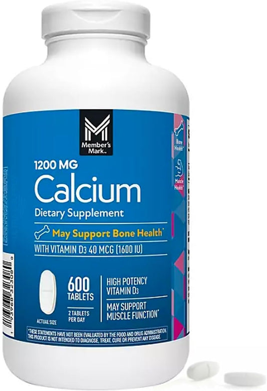 High Potency Members Mark Calcium and Vitamin D3 Tablets for Bone and Muscle Health - 600 ct.