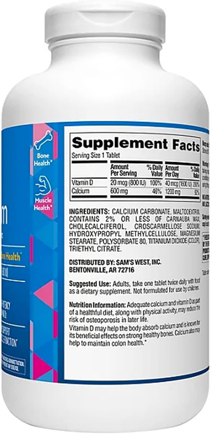 High Potency Members Mark Calcium and Vitamin D3 Tablets for Bone and Muscle Health - 600 ct.