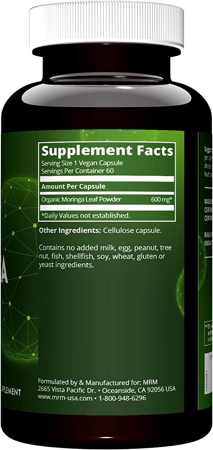 High Potency Moringa Leaf Capsules - 600mg | Superfood Supplement for 60 Servings by MRM Nutrition