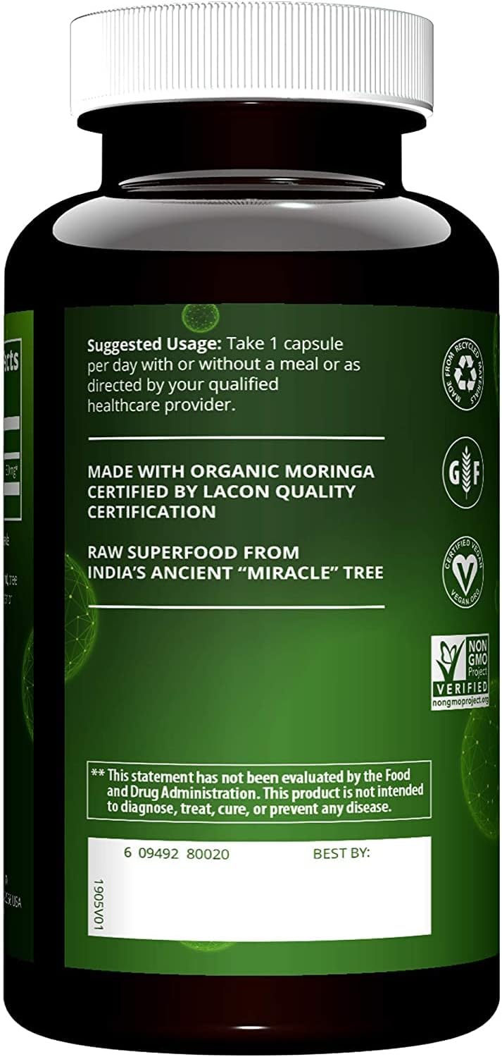 High Potency Moringa Leaf Capsules - 600mg | Superfood Supplement for 60 Servings by MRM Nutrition