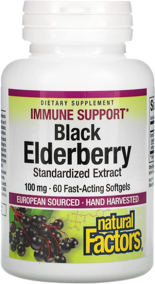 High-Potency Natural Factors Black Elderberry Softgels - 100mg, 60 Count
