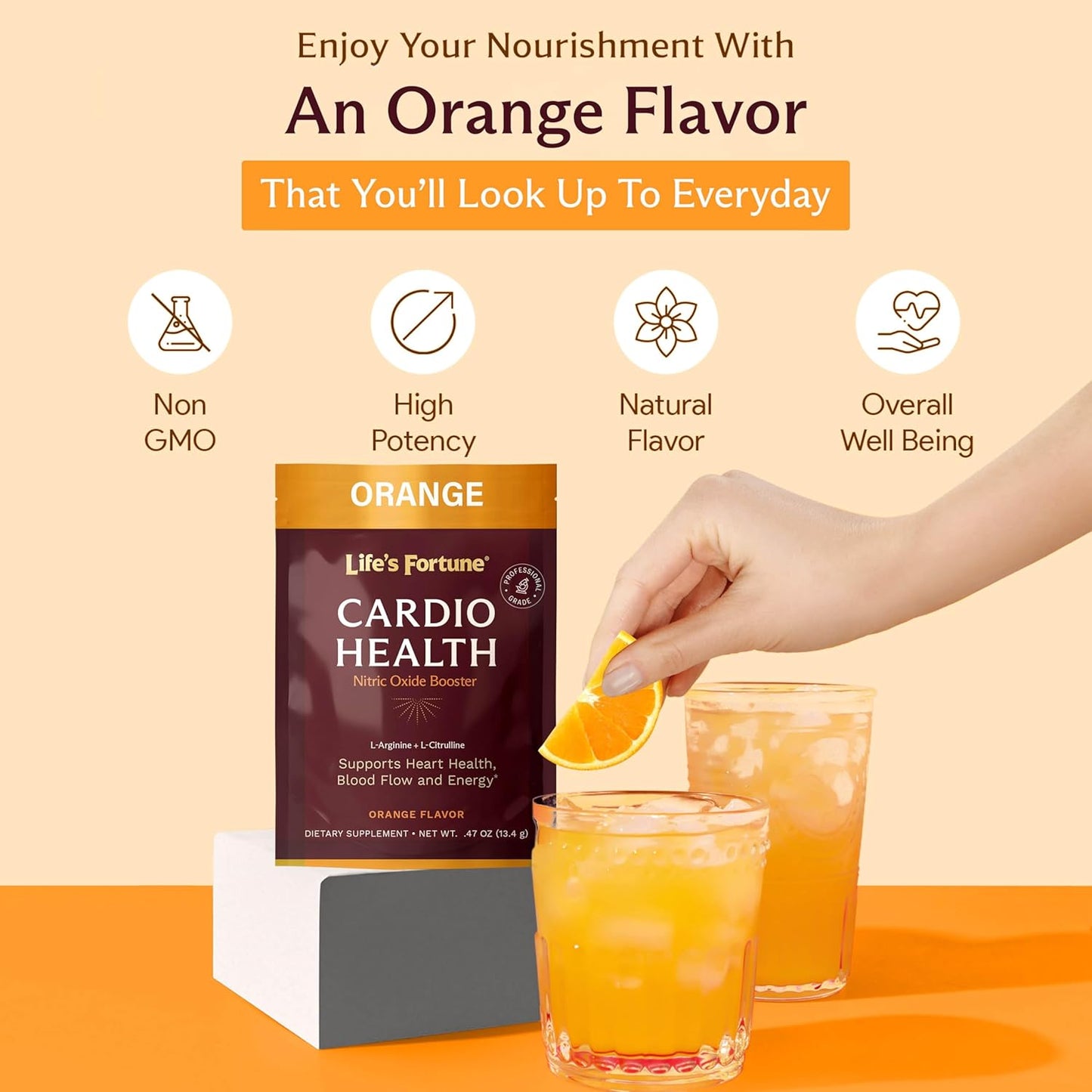 High Potency Nitric Oxide Supplement Powder with L Arginine and L Citrulline - Natural Orange Flavor, 5 Servings
