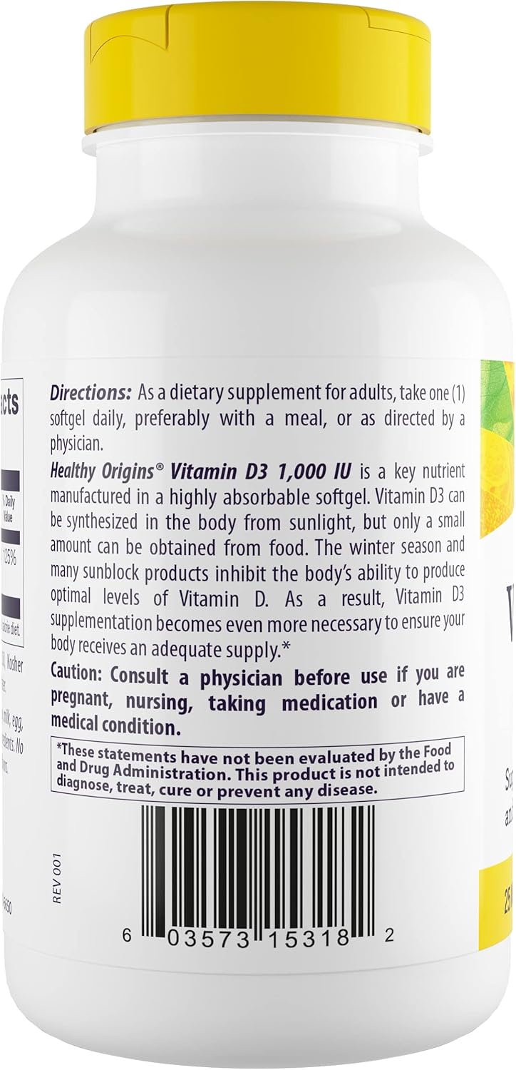 High Potency Non-GMO Vitamin D3 Softgels - 1,000 IU, 360 Count