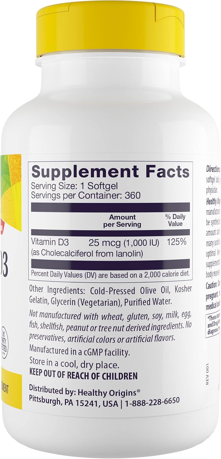 High Potency Non-GMO Vitamin D3 Softgels - 1,000 IU, 360 Count