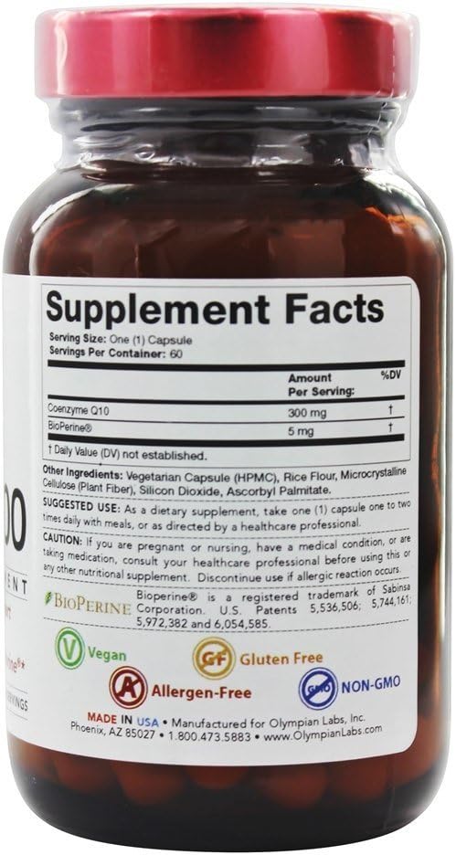 High Potency Olympian Labs Coq10 Supplement - 300mg Capsules for Heart Health and Energy Support
