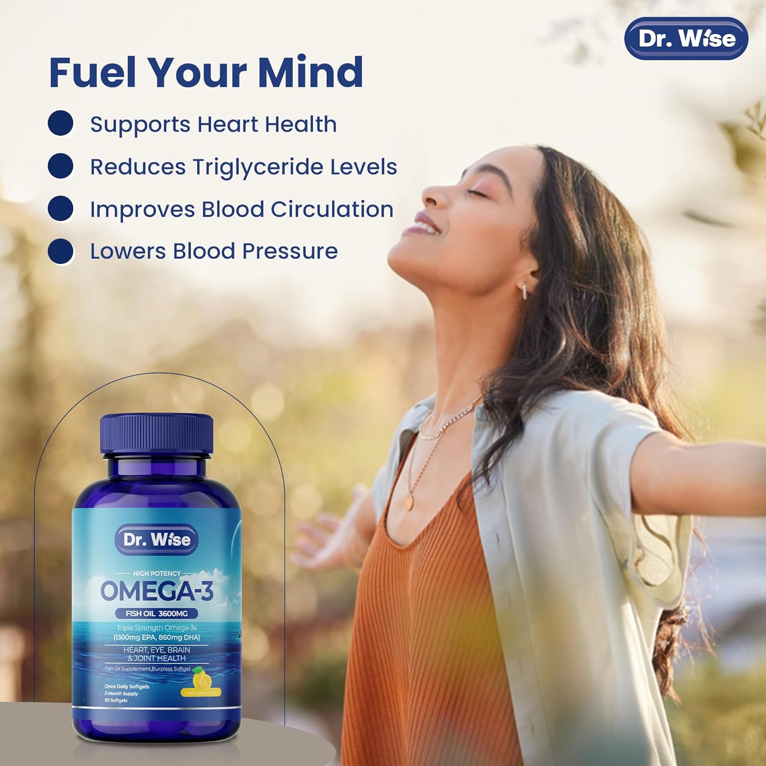 High Potency Omega-3 Fish Oil Softgels with Natural Lemon Flavor - 3600mg (2160mg Omega-3) - Supports General Health - 90 Softgels, 3-Month Supply