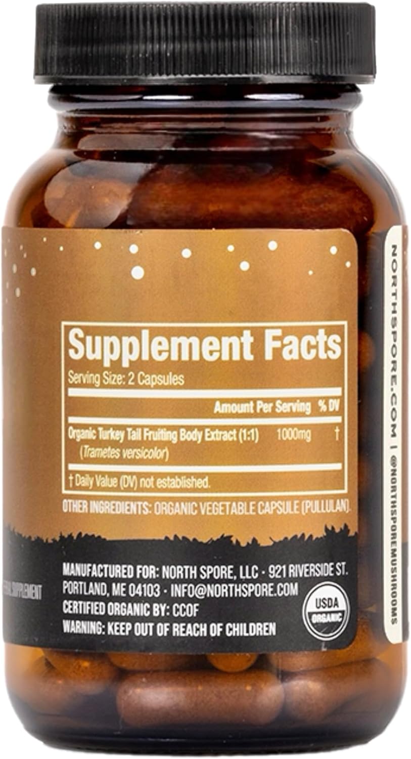 High Potency Organic Turkey Tail Mushroom Extract Capsules for Stamina & Endurance | 60 Day Supply | 100% Fruiting Body Extracts | Vegan & Non-GMO | 120ct