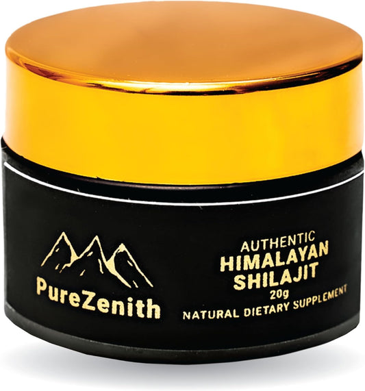 High Potency PureZenith Himalayan Shilajit Resin Supplement - 20g, 85+ Trace Minerals, Fulvic Acid, Boost Energy, Immune Support, Men & Women, Lab Tested